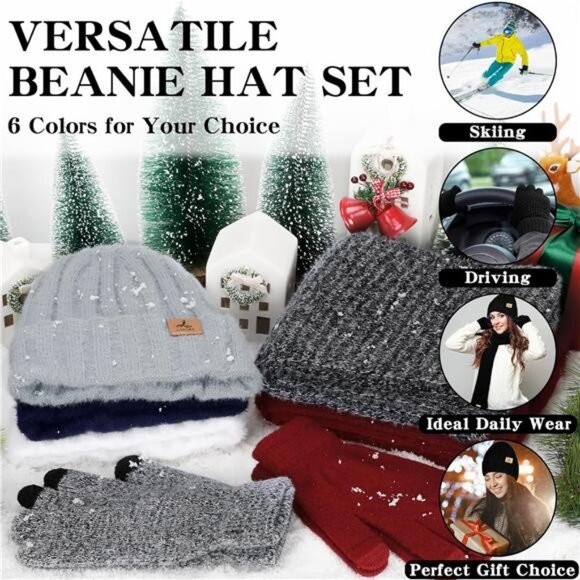 Winter Beanie Hat Scarf Gloves Black - Picture 5 of 7